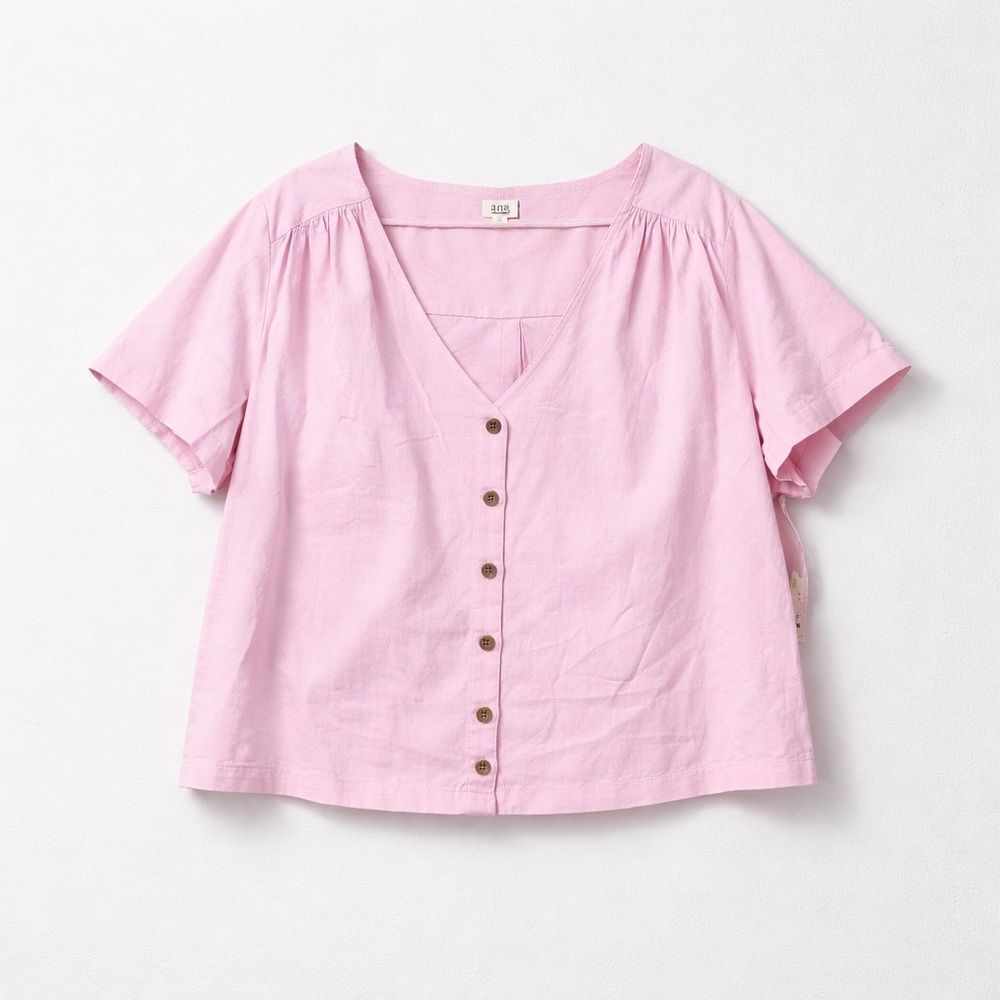 A.n.a. pink button front cotton short sleeve blouse size 2x NWT